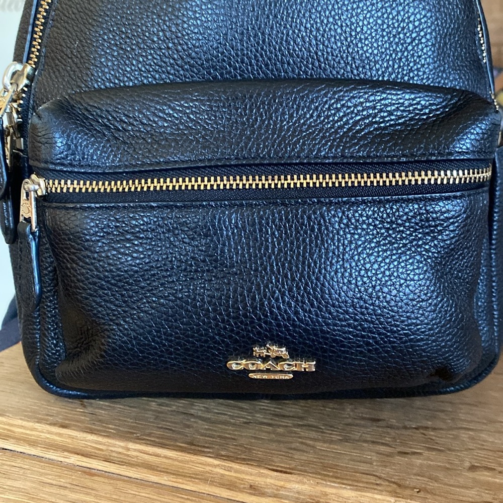 Coach Black Pebbled Leather Mini Backpack with Gold-Tone Hardware - Picture 2 of 8